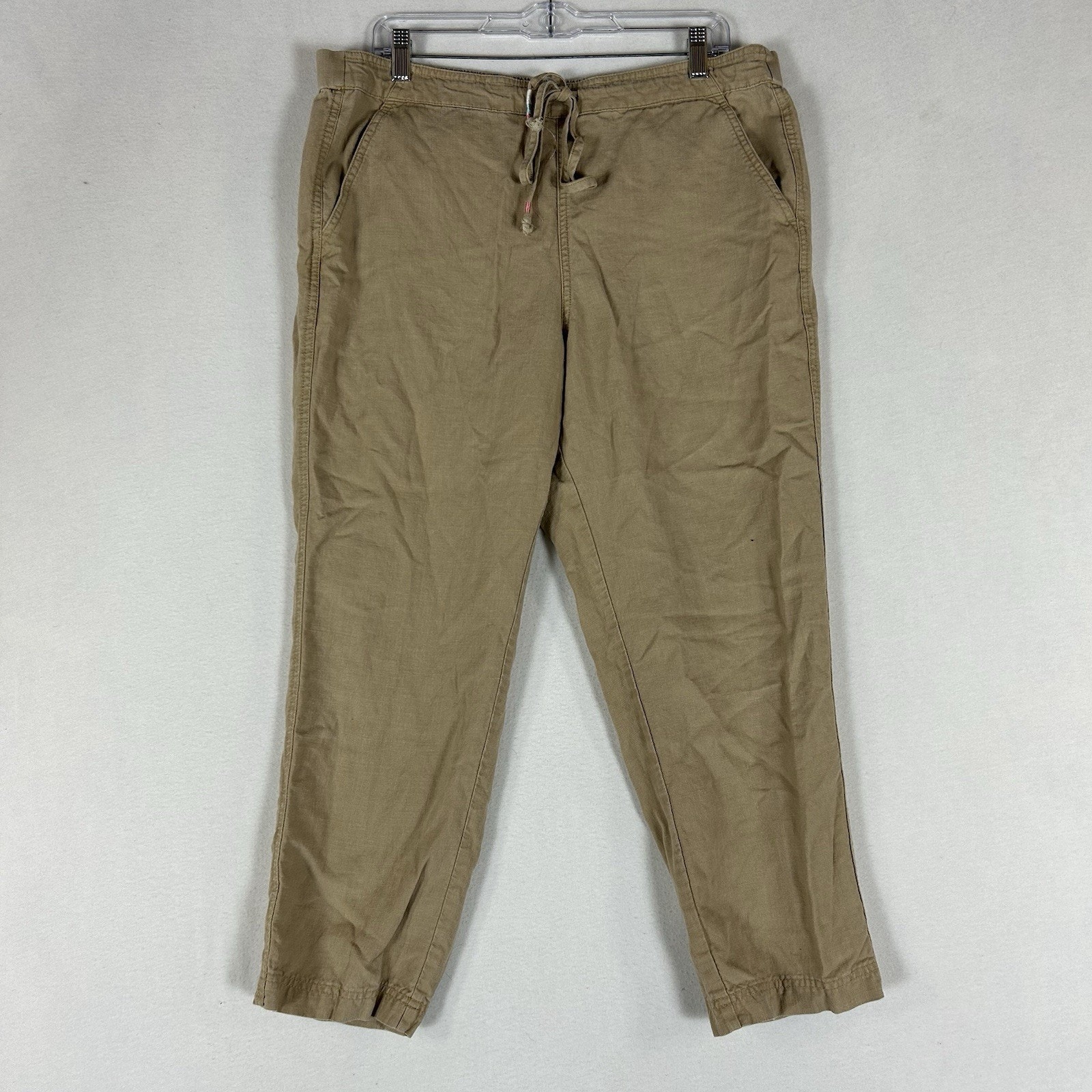 J. Crew Linen Blend Casual Pants Womens Large Brown Tan Drawstring Yoga Gym